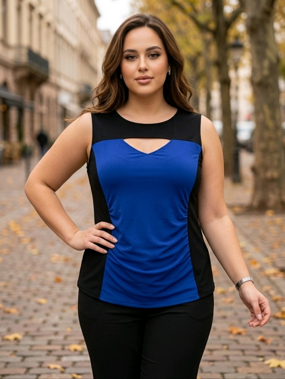 Catherines Blue and Black Colorblock Sleeveless Blouse ~size 2XWP